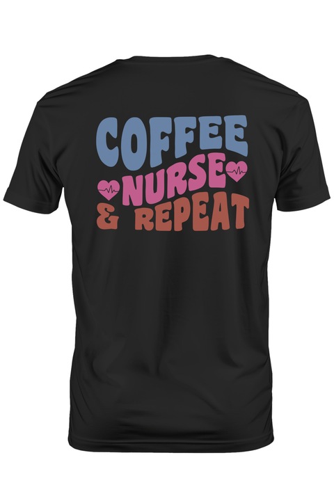 Мъжка тениска с текст на английски Coffee Nurse Repeat, Medicine, Big Cup Of Coffee, Morning Wake Up, Тъмно черно