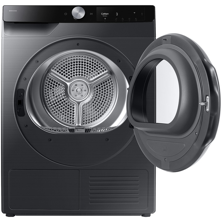 Uscator de rufe Samsung DV90T6240LB/S7, Pompa de caldura, 9 kg, Clasa A+++, Optimal Dry, Air Wash, Wifi SmartThings, AI Control, Negru
