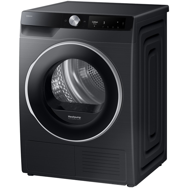 Uscator de rufe Samsung DV90T6240LB/S7, Pompa de caldura, 9 kg, Clasa A+++, Optimal Dry, Air Wash, Wifi SmartThings, AI Control, Negru