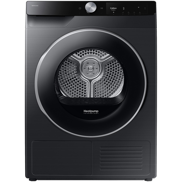 Uscator de rufe Samsung DV90T6240LB/S7, Pompa de caldura, 9 kg, Clasa A+++, Optimal Dry, Air Wash, Wifi SmartThings, AI Control, Negru