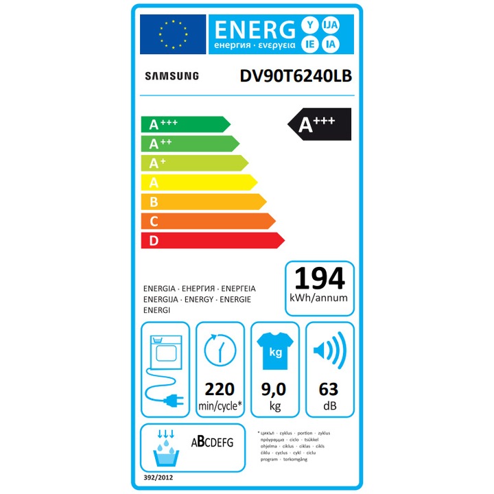 Uscator de rufe Samsung DV90T6240LB/S7, Pompa de caldura, 9 kg, Clasa A+++, Optimal Dry, Air Wash, Wifi SmartThings, AI Control, Negru