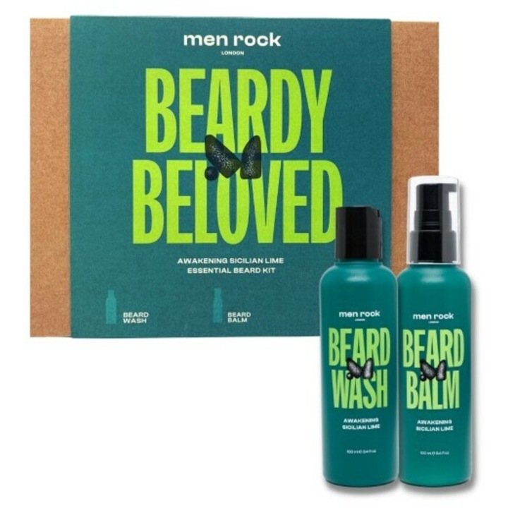 Set ingrijire barba, Balsam + solutie curatare Men Rock Sicilian Lime