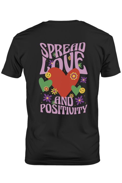 Мъжка тениска с надпис Spead Love, Red Heart, Optimist, Lovers of Peace, Тъмно черно