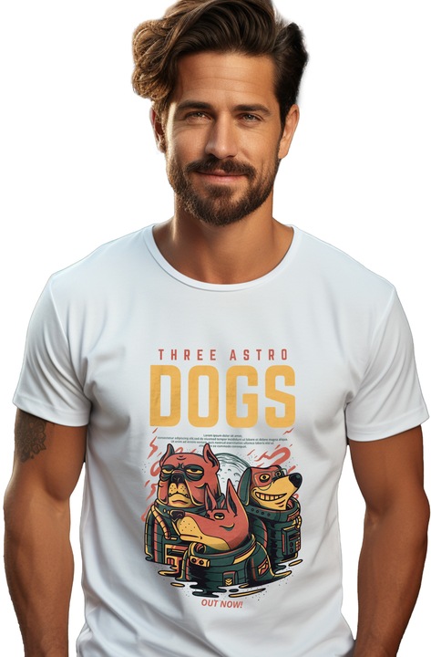 Мъжка тениска, Three Astro Dogs, Бял