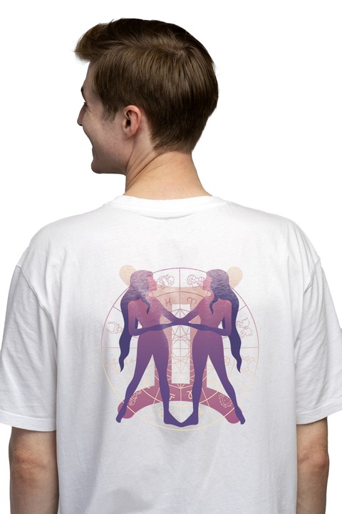 Мъжка тениска Gemini, Purple Back Print, 100% памук, Бял, L