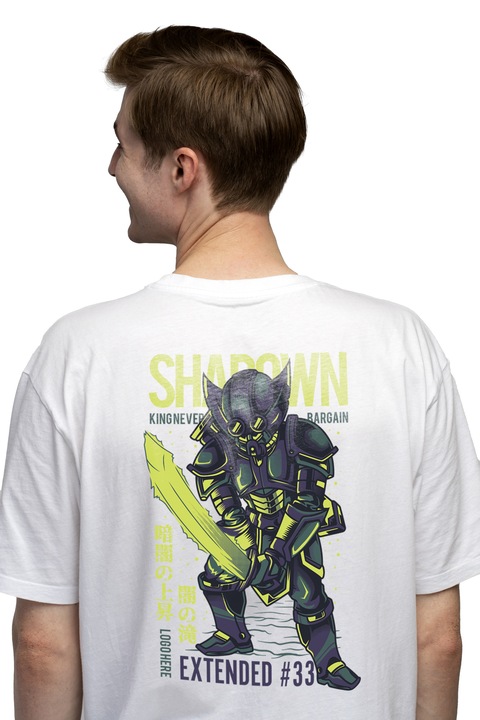 Мъжка тениска с английски текст Shadow Knight, Knight With Shining Sword, Metal Armor, Sci-Fi Movie Lovers, Чисто бяло