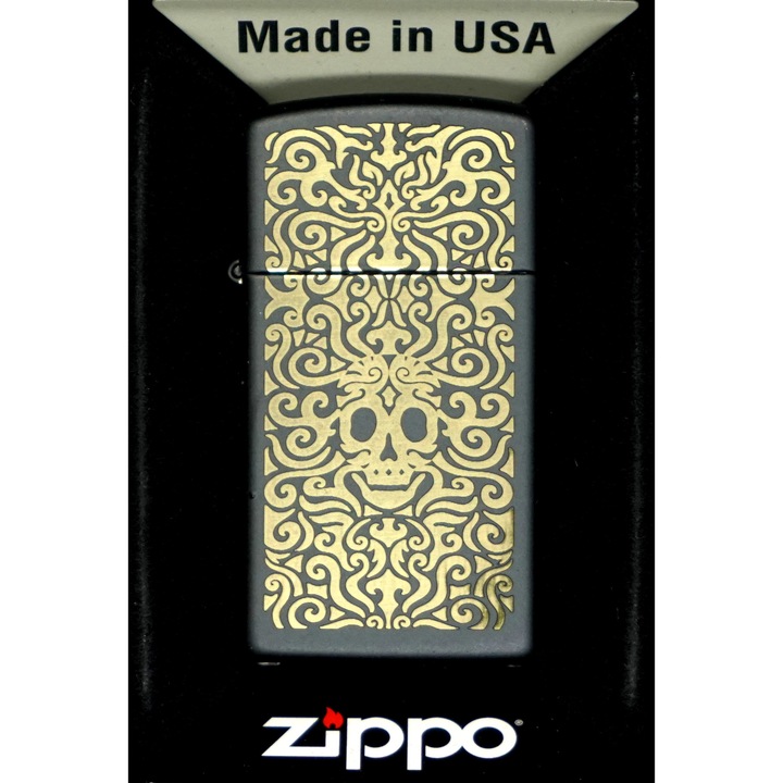 Bricheta Zippo, Skull Design Slim, Metal, Benzina