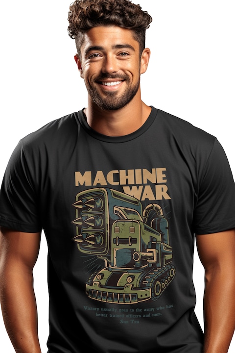 Tricou Barbati Cu Masinarie Monstru Verde Din Fier De Razboi, Mitraliere, Arme, Text In Engleza Machine war, Iubitorii De Filme SF, cu imprimeu pe Fata, 100% Bumbac, Negru, XL