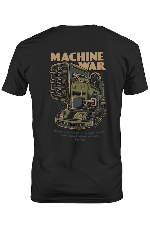 Tricou Barbati Cu Masinarie Monstru Verde Din Fier De Razboi, Mitraliere, Arme, Text In Engleza Machine war, Iubitorii De Filme SF, cu imprimeu pe Spate, 100% Bumbac, Negru, XL