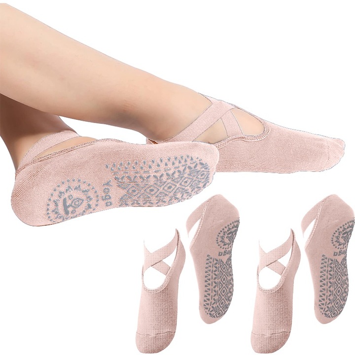 Set perechi de sosete yoga antiderapante, pentru fitness, yoga, balet, dans, 34677, Roz, 35-42