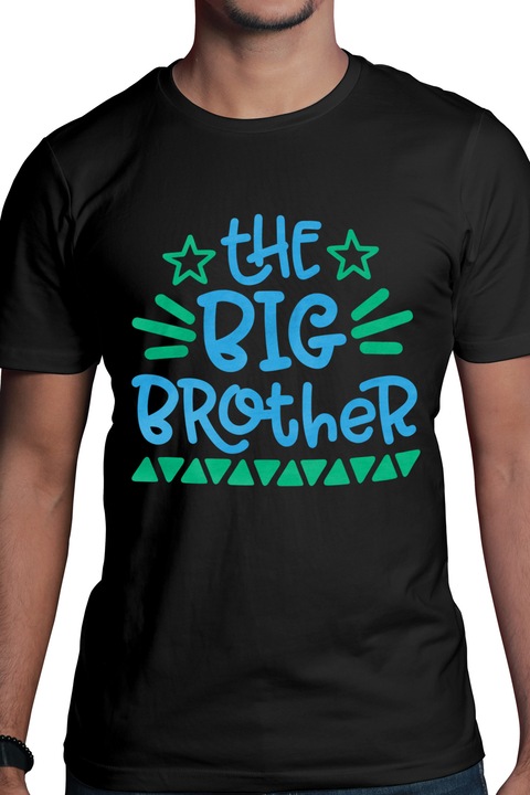 Мъжка тениска с цветен текст на английски The Big Brother, Best Brother, Big Brother, Best Friend, Family Lovers, Черен