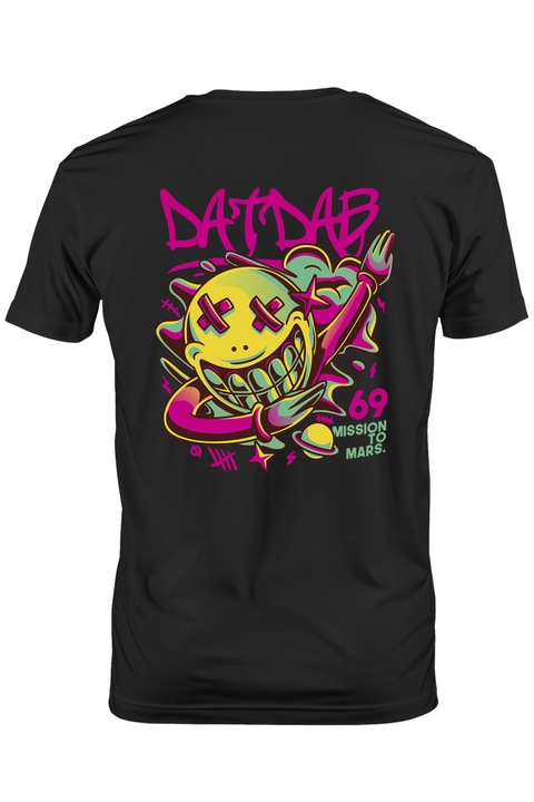 Tricou Barbati Cu Emoji Smiley face Cu Dinti Aurii, Ochii In Forma De X, Semn Maini Dab, Text In Engleza Datdab, Ilustratie, Unica, Creativitate, cu imprimeu pe Spate, 100% Bumbac, Negru, S