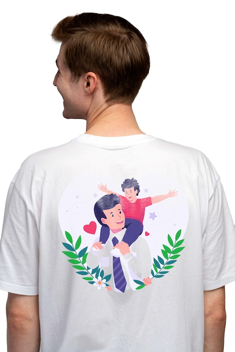 Мъжка тениска с Дете, Баща, Семейство, Звезди,, Чисто бяло