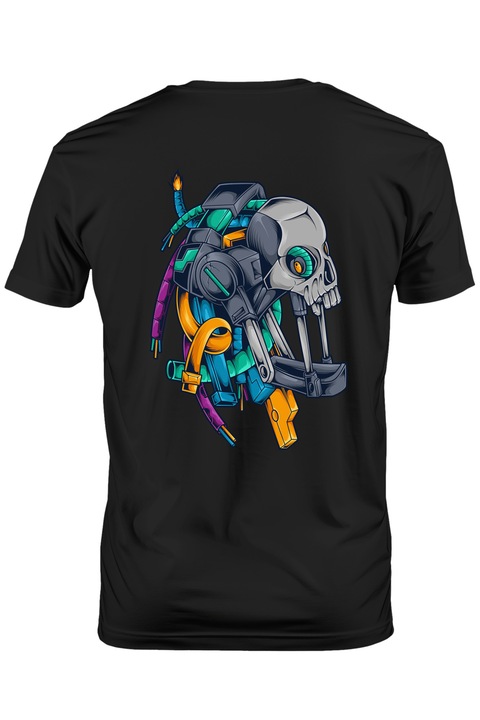 Tricou Barbati Cu Extraterestru, Robot, Android, Cabluri, SF, Craniu, cu imprimeu pe Spate, 100% Bumbac, Negru, L