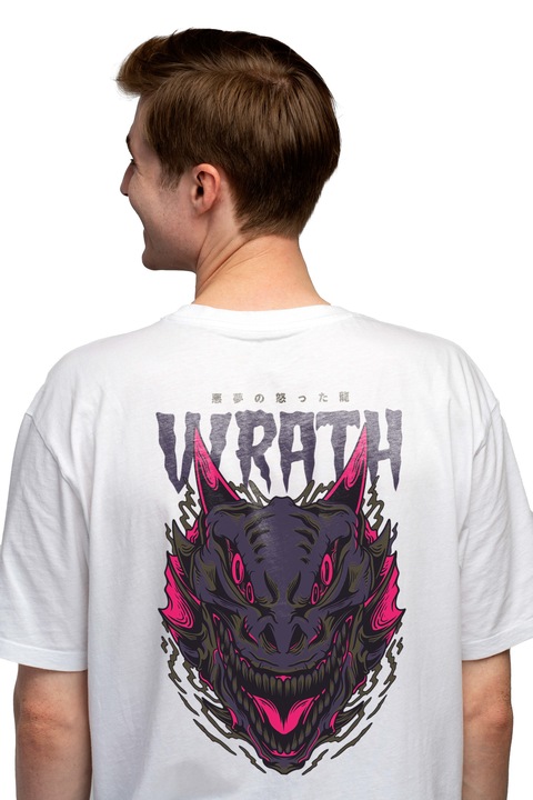 Мъжка тениска Wrath, Rage, Dragon, Monster, Horror, Japanese, 100% памук, L, Бял
