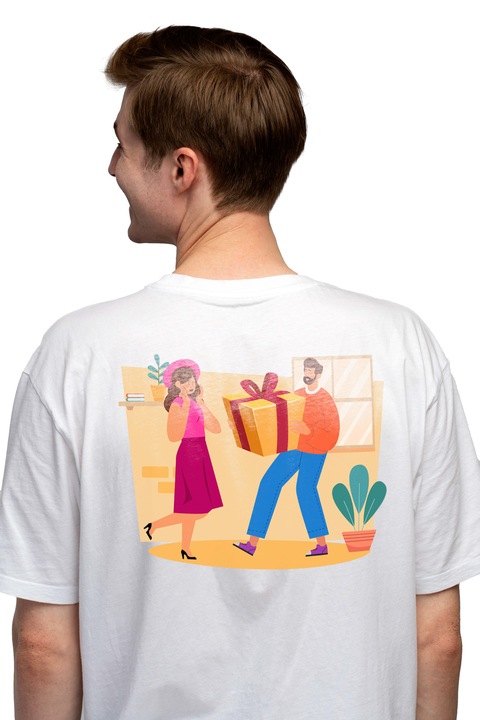 Мъжка тениска, двойка, щампа на лицето, 100% памук, черна, XL, Чисто бяло