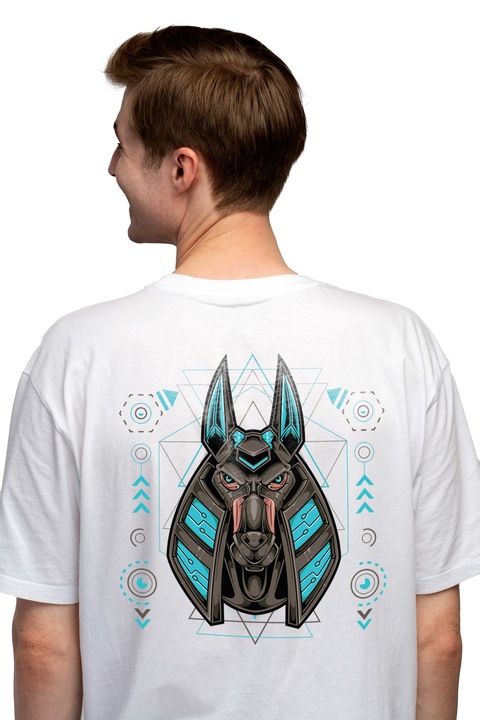 Мъжка тениска с Анубис, Бог, Египетска митология, Мека, Научна фантастика,, Чисто бяло
