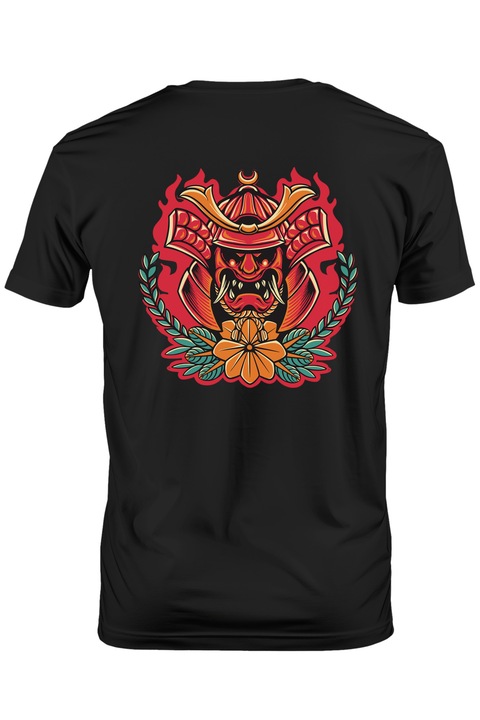 Мъжка тениска Oni Mask, Monster, Japan, Flower, Samurai, Flames,, Тъмно черно
