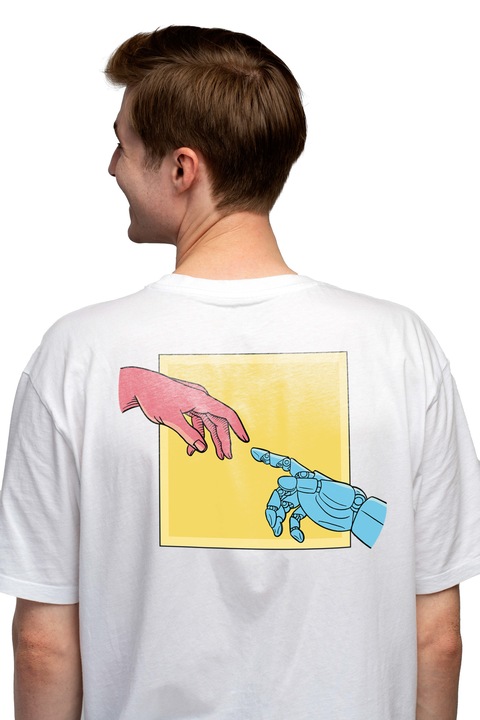 Мъжка тениска Creation of Adam, Robotic, щампа на гърба, 100% памук, бяла, L
