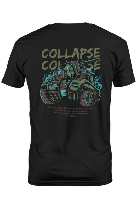Мъжка тениска с Tank Army Huge War, текст на английски Collapse, Lovers Of Powerful Machines,, Тъмно черно