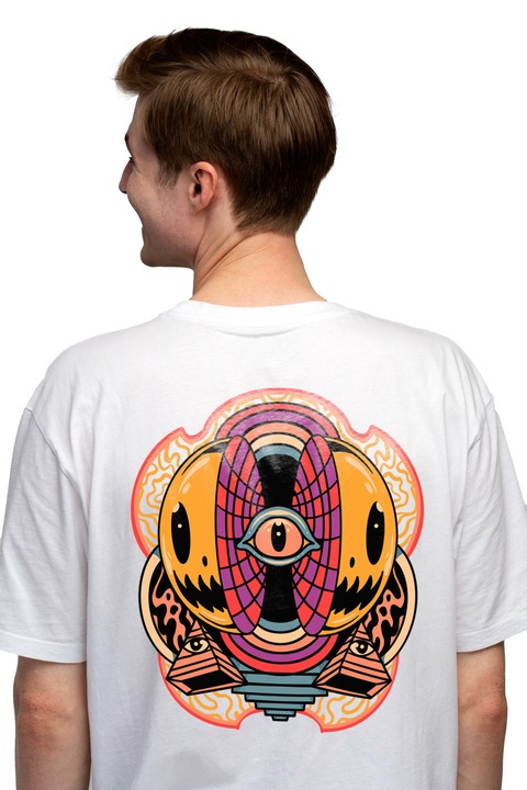 Мъжка тениска с Emoji, Illuminati, Abstract, Eyes, Matrix, Rainbow,, Чисто бяло