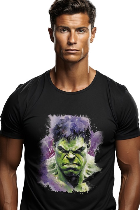 Мъжка тениска с портрет, Hulk, илюстрация, Bruce Banner, Marvel,, Черен