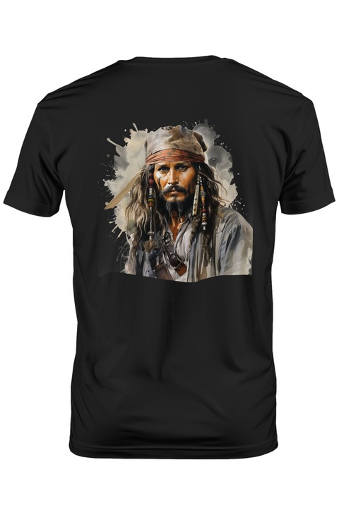 Мъжка тениска Джак Спароу, Карибски пирати, Пират, Шал, Брада, Филми,, Тъмно черно