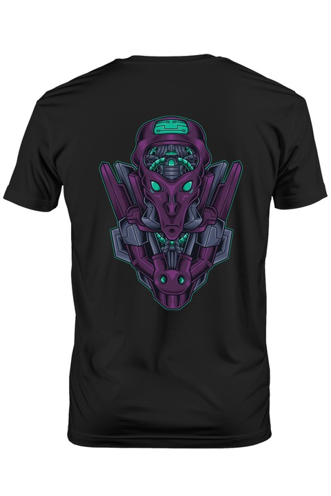 Tricou Barbati Cu Extraterestru, Mecha, Robot, Cabluri, Sci Fi, Cyberpunk, cu imprimeu pe Spate, 100% Bumbac, Negru, S