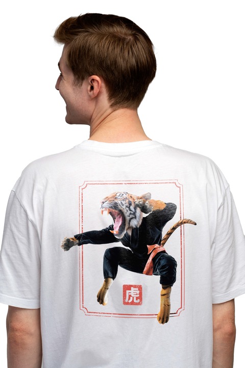Мъжка тениска с тигър, кунг-фу, карате, колан, боец, любители на спорта,, Чисто бяло