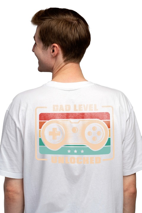 Мъжка тениска с надпис Dad Level Unlocked, Play Station Lever, Future Dad, Family,, Чисто бяло