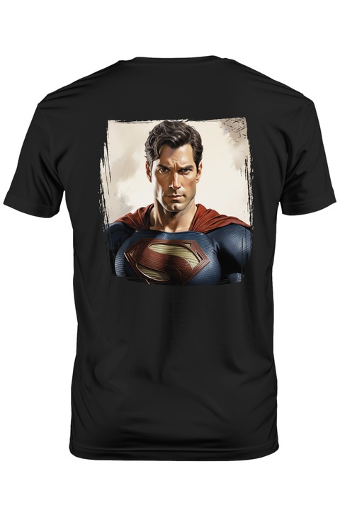 Мъжка тениска с DC, Супермен, Супергерои, Суперсили, Костюм, Квадрат,, Тъмно черно