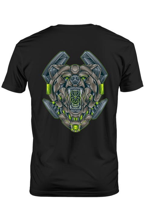 Tricou Barbati Cu Cap De Urs, Mecha, Robot, Sci FI, Cyberpunk, cu imprimeu pe Spate, 100% Bumbac, Negru, XS