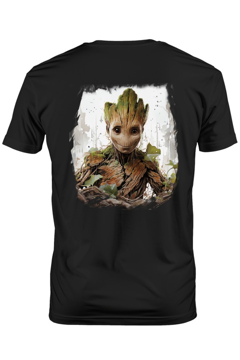 Мъжка тениска с Groot, Leaves, Marvel, Alien, Guariands Of The Galaxy,, Тъмно черно