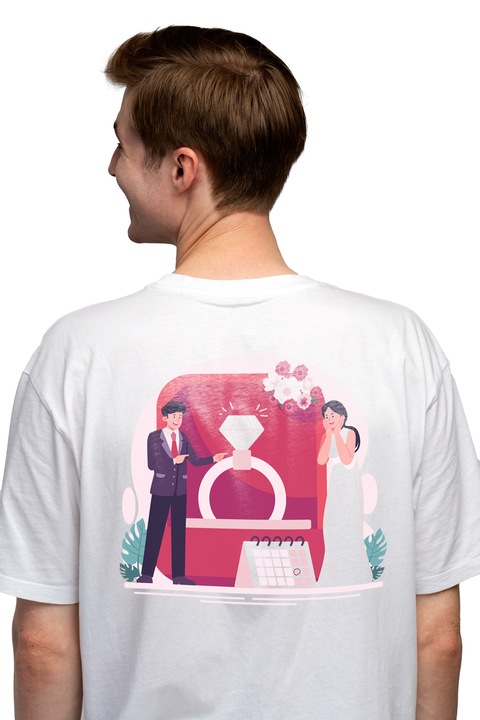 Мъжка тениска с пръстен, диамант, календар, сватба, дата, брак,, Чисто бяло