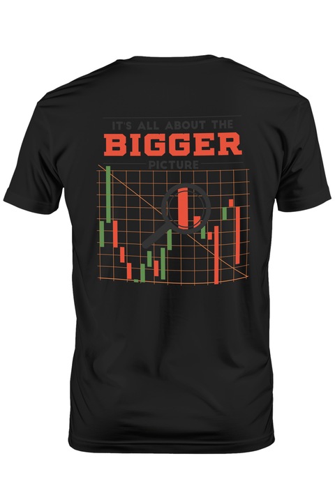 Персонализирана мъжка тениска за дългосрочни инвеститори на фондовия пазар На английски Всичко е за по-голямата картина, лупа, графика,, Тъмно черно