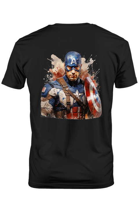 Мъжка тениска с Капитан Америка, Щит, Отмъстители, Марвел, Супергерои, Звезда,, Тъмно черно