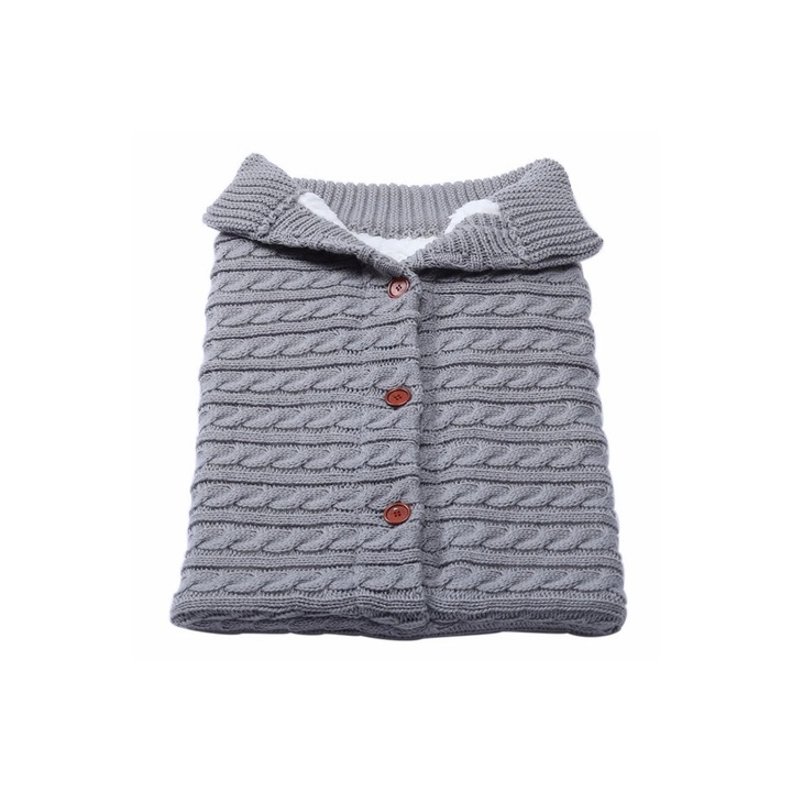 Babakocsi takaró kötött pamutból és bolyhos cocolino-ból - szürke