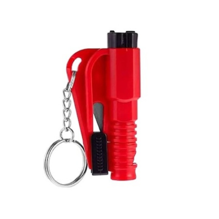 3 az 1-ben kulcstartó típusú eszköz, autóablak betörésére, autó biztonsági övének és sípjának levágására vészhelyzet esetén, piros, Dactylon®