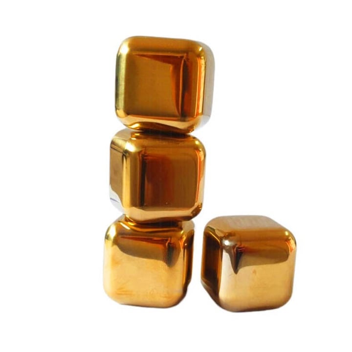 Комплект от 4 кубчета за охлаждане на напитки, злато, 2,5 см, HML55