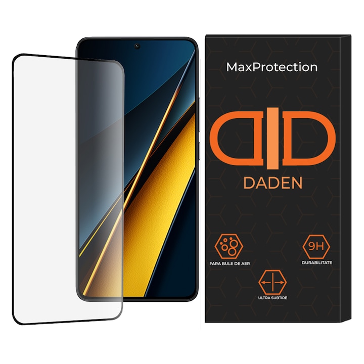 Стъклено фолио за Xiaomi Poco X6 Pro Daden MaxProtection, пълно покритие, професионална защита, ултра устойчиво, премиум качество
