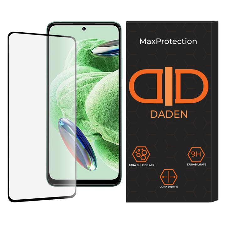 Стъклено фолио за Xiaomi Redmi Note 12 5G / Note 12 4G / Poco X5 Daden MaxProtection, пълно покритие, професионална защита, ултра устойчивост, първокласно качество