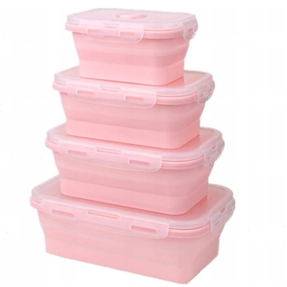 Set 4 cutie de pranz, recipiente pliabile din silicon pentru alimente ...
