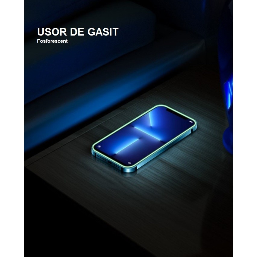 Folie de Sticla Securizata pentru Apple iPhone 15, Flippy, Luminous, Margine Fosforescenta Neon din Silicon, Mat, Anti-Amprenta, Protectie Completa, 9H, Violet