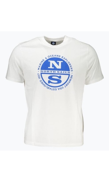 Férfi póló logónyomattal és nyakkivágással a fehér nyak tövében, Fehér