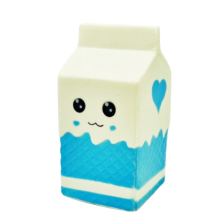 Squishy, ​​​​anti-stres, model carton de lapte, albastru, spuma, 12 cm