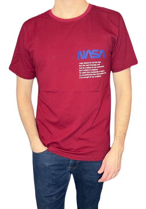 Férfi póló, bordó, NASA nyomat, L INTL