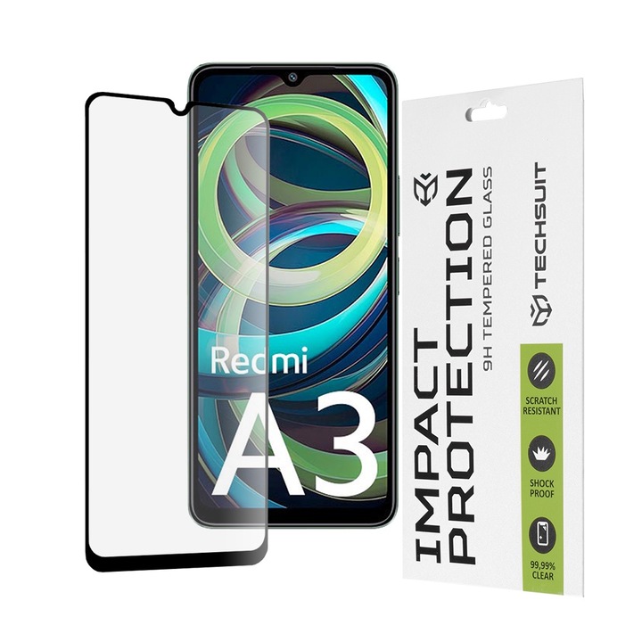 Стъклен защитен протектор Xiaomi Redmi A3 Techsuit 111D Full Glue Full Cover, черен