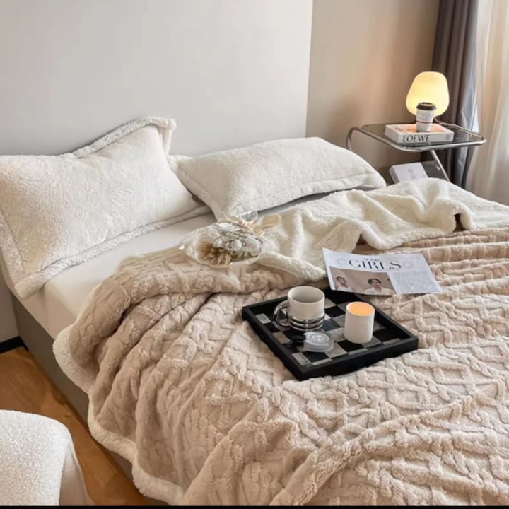 Кожано одеяло, Модел Трико, за двойно легло 200 х 230 см, Капучино