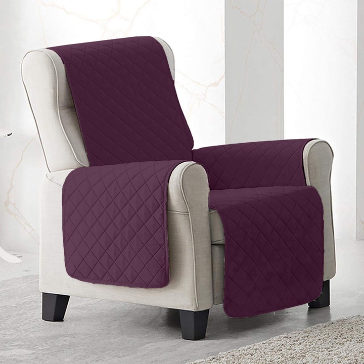 Husa fotoliu tip cuvertura matlasata 60 x 177 cm cu laterale, reversibila, Mov Violet