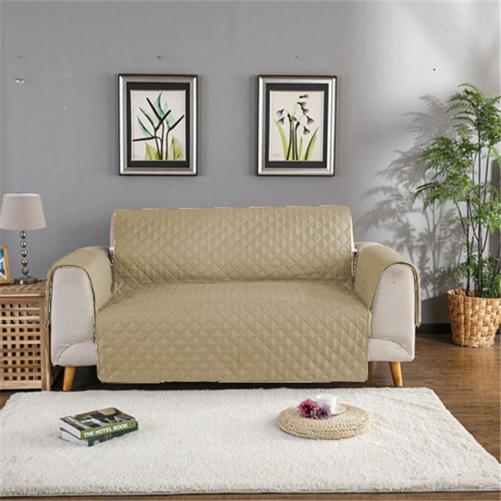 Cuvertura matlasata canapea 2 locuri 130 x 205 cm, model romburi, doua fete, Bej Kaki